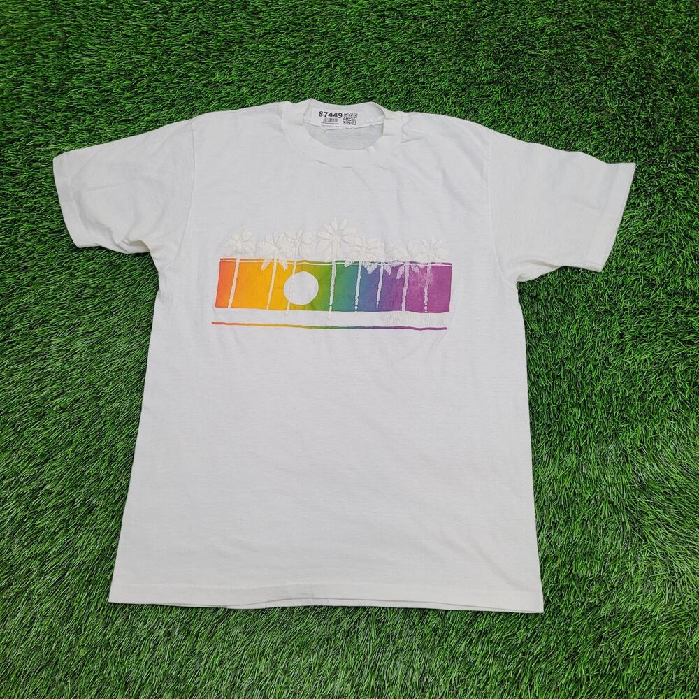 Vintage 90s Puerto-Rico Shirt Womens Medium 19x25 White Rainbow
